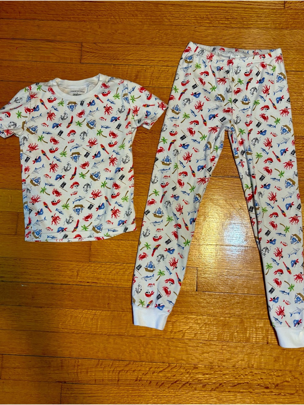 Janie and Jack Size 8 Pajama Set with Red, Blue & Green Nautical/Pirate Print